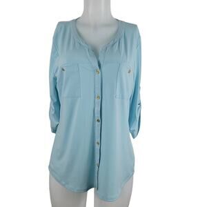 Ellen Tracy Baby Blue Women's Button Blouse Large